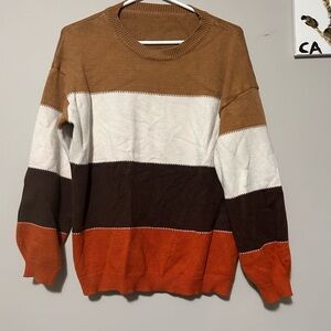 Colorblock women's Sweater - Brown, White, Orange